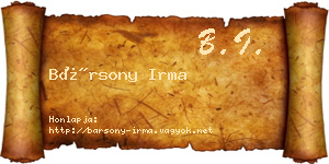 Bársony Irma névjegykártya